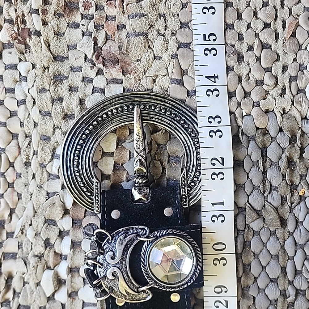Western Boho Suede Metal Rhinestone Chunky Belt - Picture 7 of 11